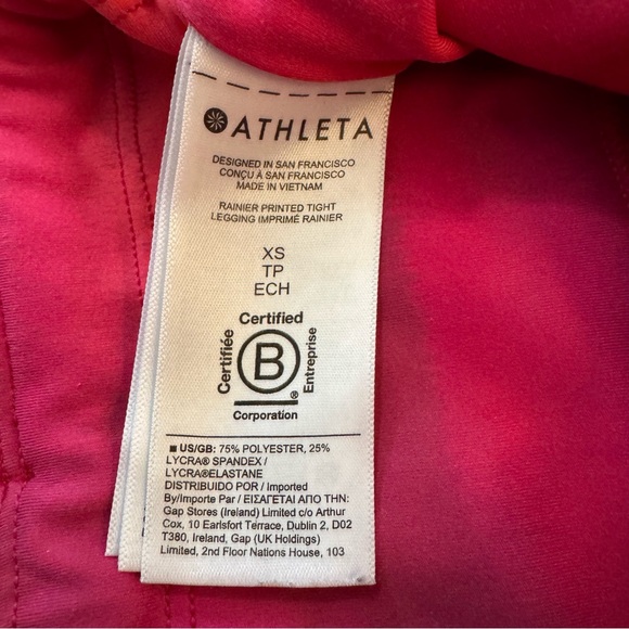 Athleta Rainier Printed Tight Size XS Brilliance Warm Pink Purple 24 x 26 - Picture 7 of 16